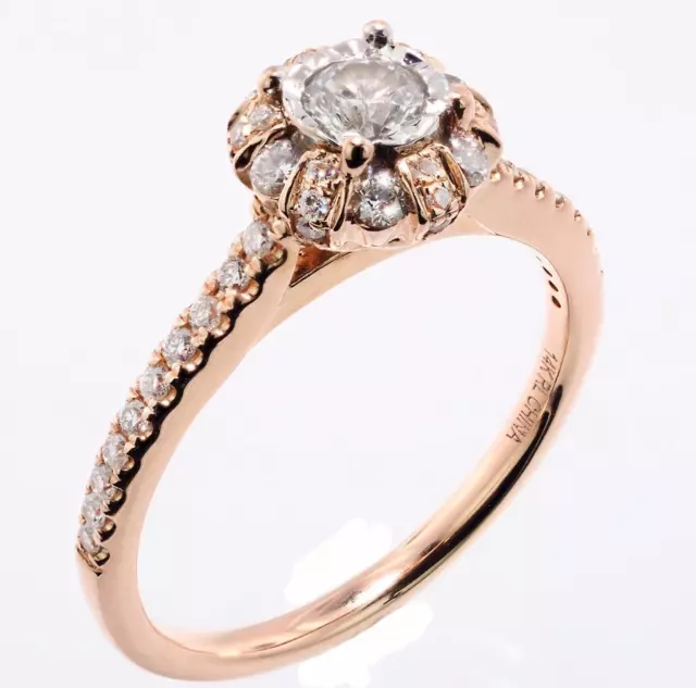 .50 Carat Round Brilliant Cut Diamond Halo Engagement Ring  14K Rose Gold Size 7