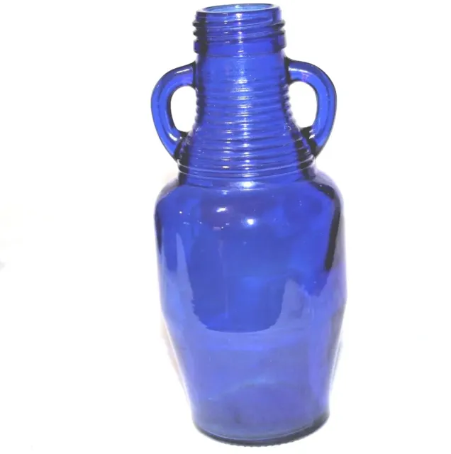 Vintage Hand Blown Cobalt Blue Glass Bottle Unique Earred Shape Bud Vase No Cap