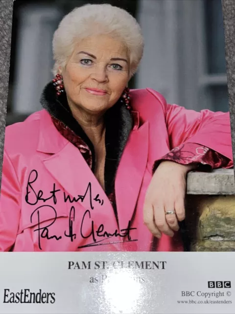 BBC EastEnders Pat Evans Rare Hand Signed Cast Card Pam St. Clement Autograph.