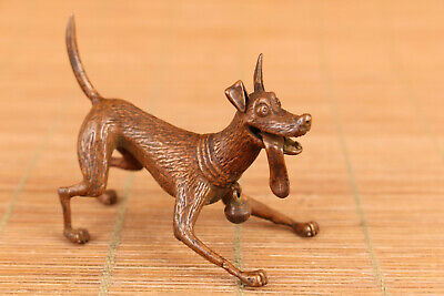 Chinese old red copper hand casting dog statue figure table decoration