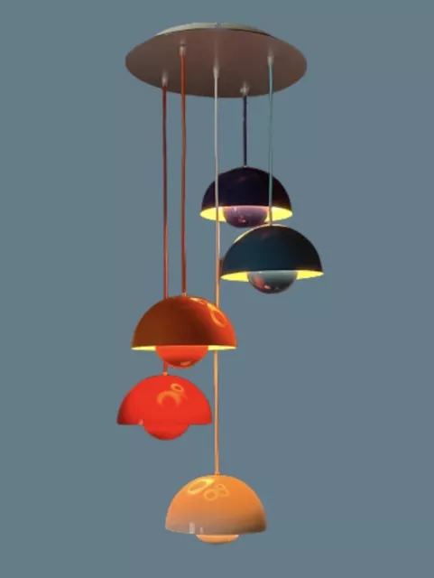 CHANDELIER WITH 5 VP1 FLOWERPOTS BY VERNER PANTON FOR LOUIS POULSEN, 1960’s