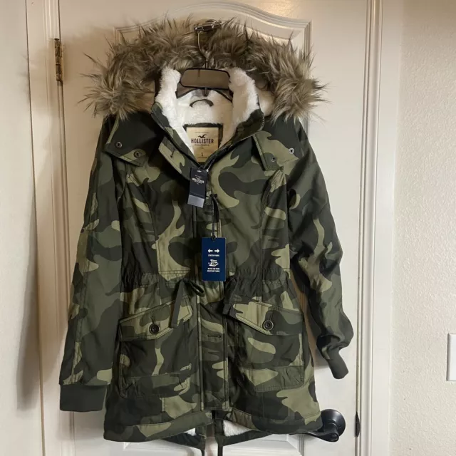 NWT HOLLISTER WOMENS Stretch Cozy Lined Parka Jacket Coat Camo Size Small  $139.99 - PicClick