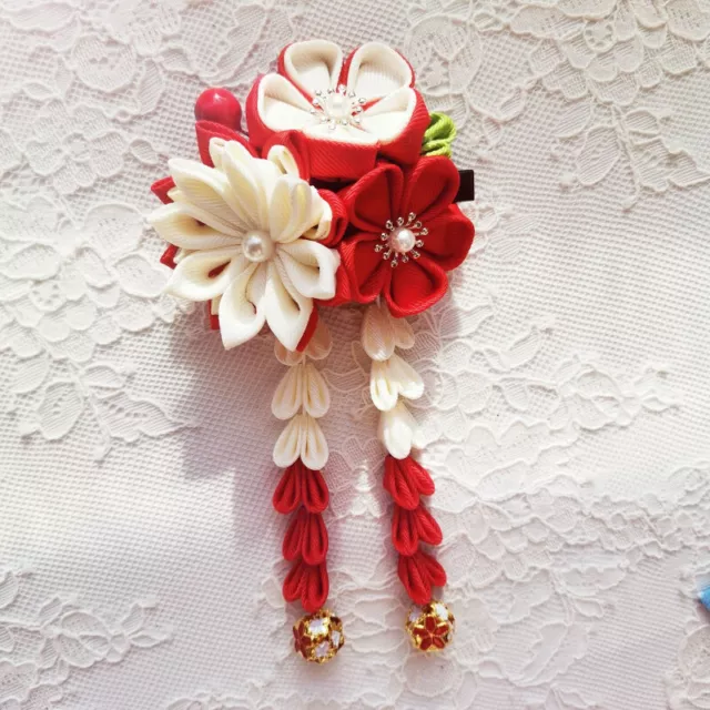 Handmade Sakura Kanzashi Japanese Hairpin Tassel Hair Clip Kimono Decor Cosplay