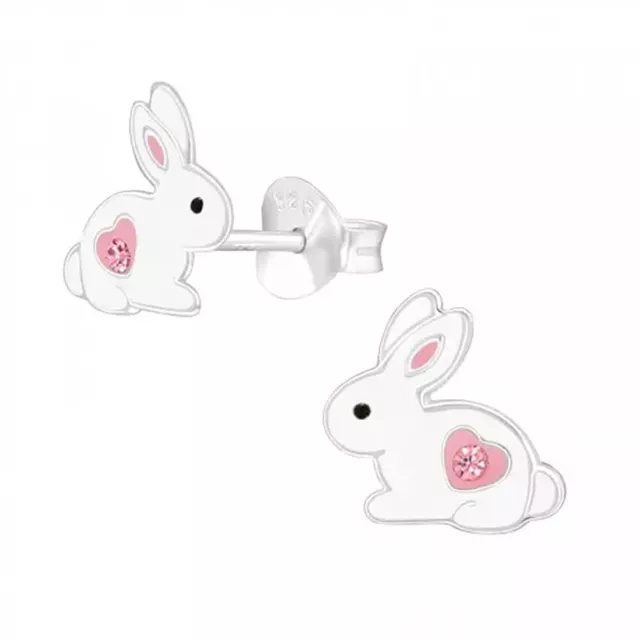Petite Sterling Silver Rabbit Stud Earrings with Crystals - Gift Boxed