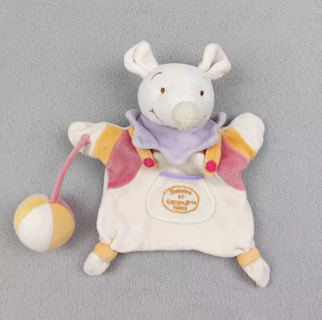 DOUDOU ET COMPAGNIE plat marionnette souris blanc rose orange mauve balle
