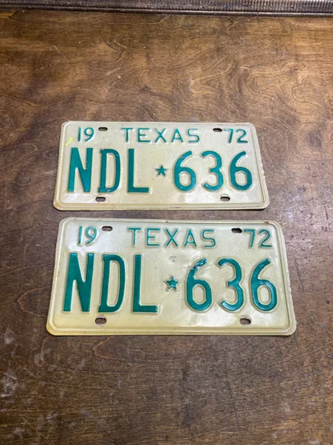 Pair Vintage 1972 Texas Auto License Plate Muscle Car Ford Chevrolet Dodge Tags