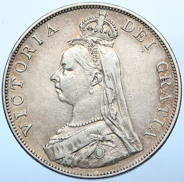 1889 UK Great Britain United Kingdom VICTORIA Silver Double Florin Coin i108348