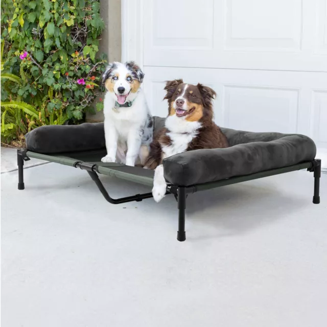 2in1 Strong Metal Frame Elevated Dog Bed Extra Large Raised Bolster Sofa Lounger