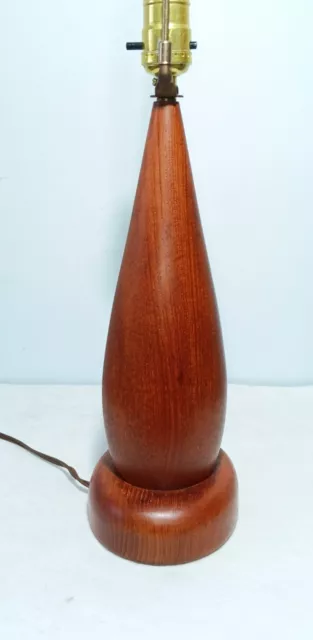 MCM Mid Century Modern 60's Danish Style Teak Wood Table Lamp 23” 3