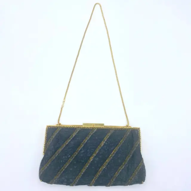 Vintage Walborg Beaded Hand Bag Evening Purse Gold Handle Made in Hong Kong