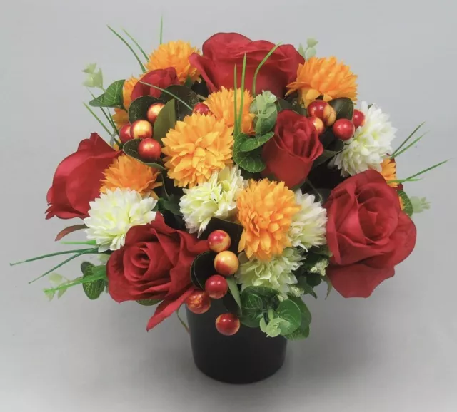 Artificial silk flowers memorial Crem Pot - Grave arrangement FREE P&P HandMade 3