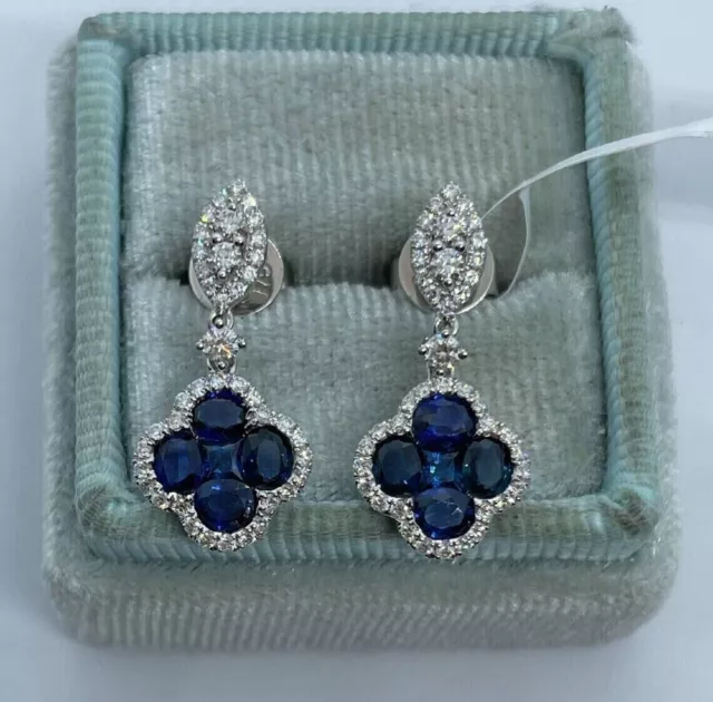 1.40Ct Round Cut Lab-Created Blue Sapphire Dangle Earrings 14K White Gold Plated 3