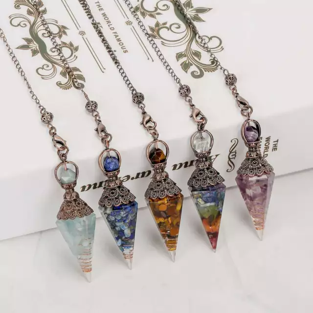 Natural Quartz Crystal Pendant Pendulum Healing Chips Stone Reiki Chakra Chain