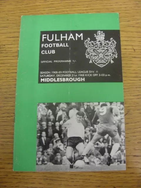 21/12/1968 Fulham v Middlesbrough  (Crease, Folded, Team Changes). Item appears