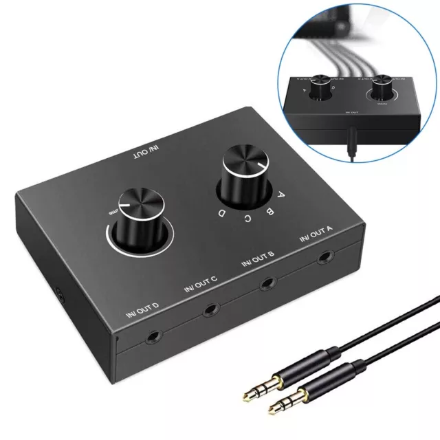 New 4 Port Audio Switch 3.5mm Audio Switcher Stereo AUX Audio Selector 4 Input