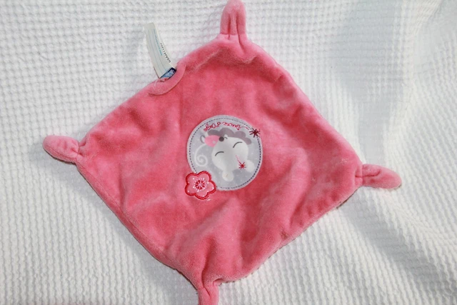 Doudou Sucre D'orge Souris Plat Carre Rose Fleur Etat Neuf