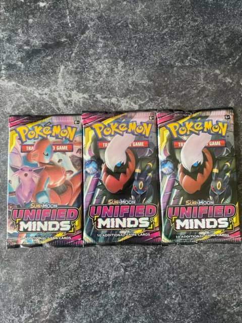 3 x  Pokemon TCG Sun and Moon Unified Minds booster packs