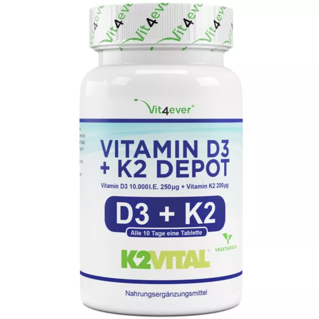 Vitamin D3 10.000 I.E. + Vitamin K2 200mcg 180 Tabletten MK7 Menachinon-7 IE IU