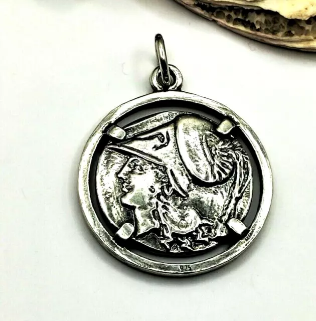 Handmade Goddess Athena Coin Sterling Silver 925 Pendant