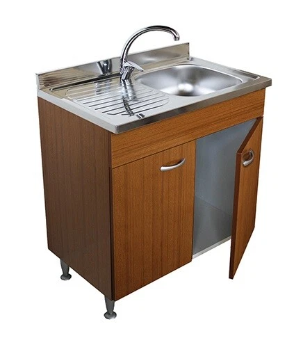 Mobile Cucina Sottolavello 3 Ante Bianco Con Lavello Inox - 120x50x81 Cm, Made In Italy - Foto 8