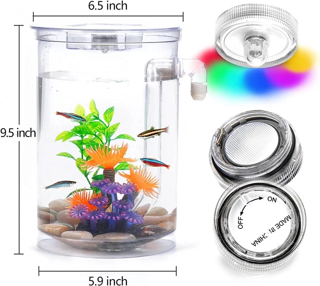 Betta Fish Tank, 360 Aquarium with LED Light, 1 Gallon Fish Bowl, Small Fish Tan 4