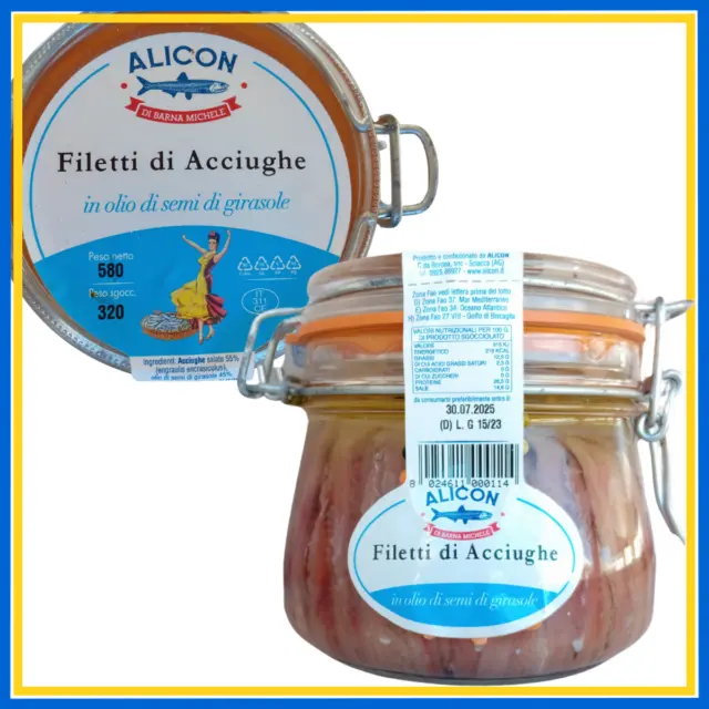 1 Filetti di Acciughe Alici in olio Salate sotto sale Italia Sicilia SCIACCA sb