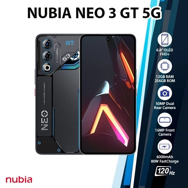 NUBIA NEO 3 GT 5G Android Cell Phone (12GB+256GB/GREY/Dual SIM/Unlocked ...