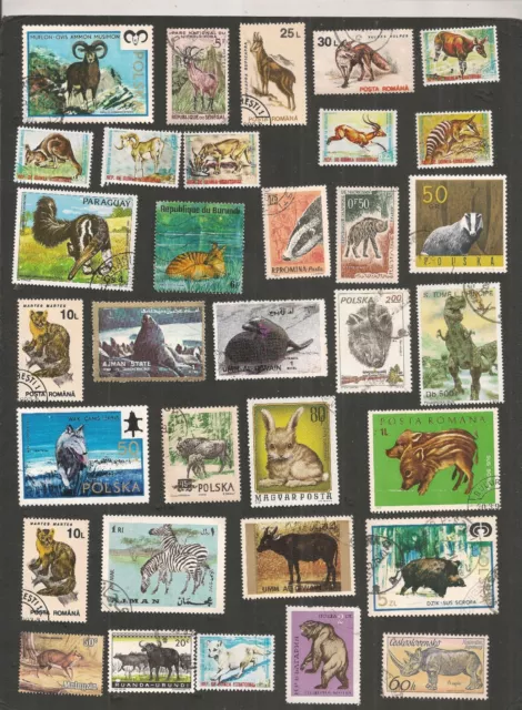 Theme Animaux Du Monde Lot De 33 Timbres Differents