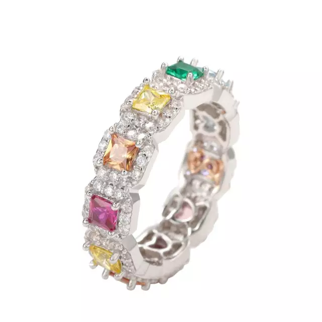 Suzy Levian Sterling Silver Rainbow Cubic Zirconia Princess Cut Eternity Band