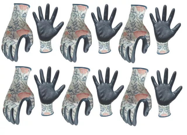 6 ~ Guantes de jardinería antideslizantes antideslizantes de diseño floral multicolor de nitrilo pequeño 1 par