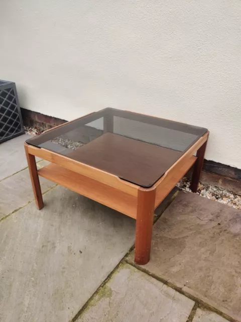 Myer Vintage Teak Square Coffee Table with Smoked Glass Top