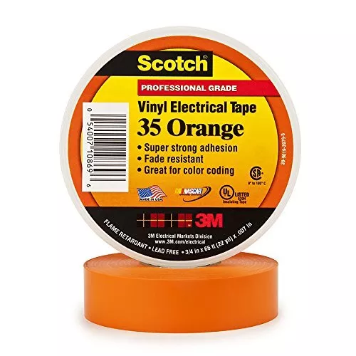 SCOTCH 35 VINYL Electrical Color Coding Tape 3/4in x 66ft Orange 1 Roll ...