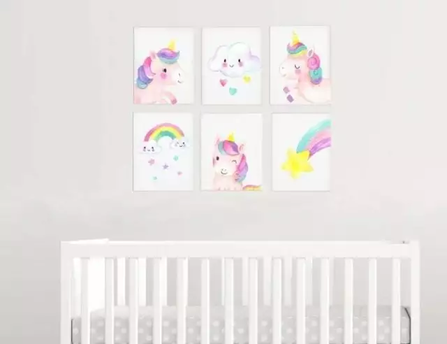 Wall Art Nursery Decor Kids Room Pink Unicorn Prints Set of 6