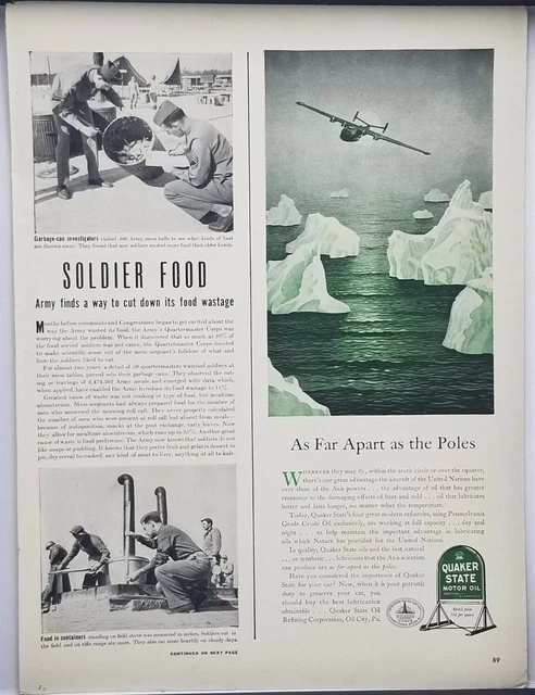 1943 Quaker State Motor Oil As Far Apart As The Poles Vintage WWII Era Print Ad