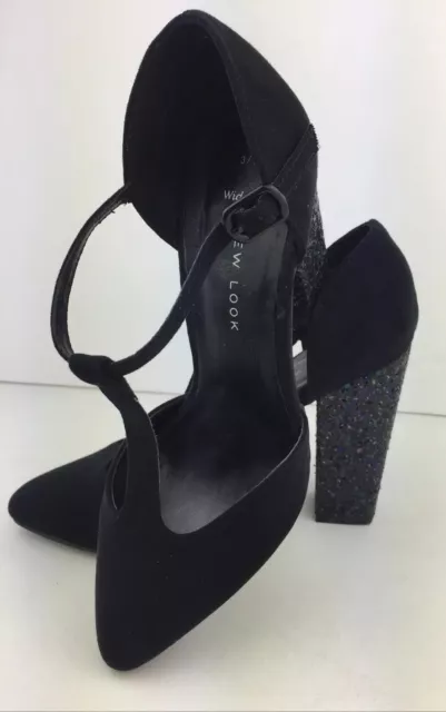 NEW LOOK WIDE Fit Very High Sparkly Heel, Velvet Feel, T-Bar Shoes, UK ...