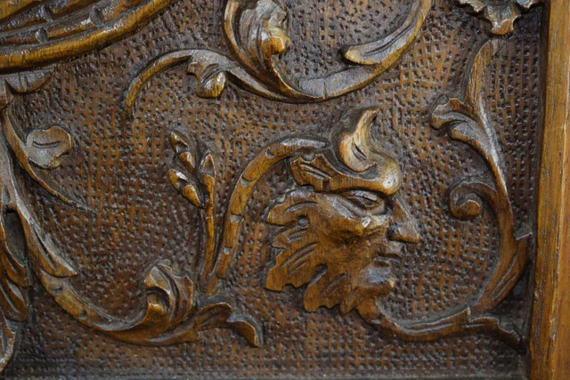 French Antique Gothic Hand Carved Wood Cupboard Door 19th 6