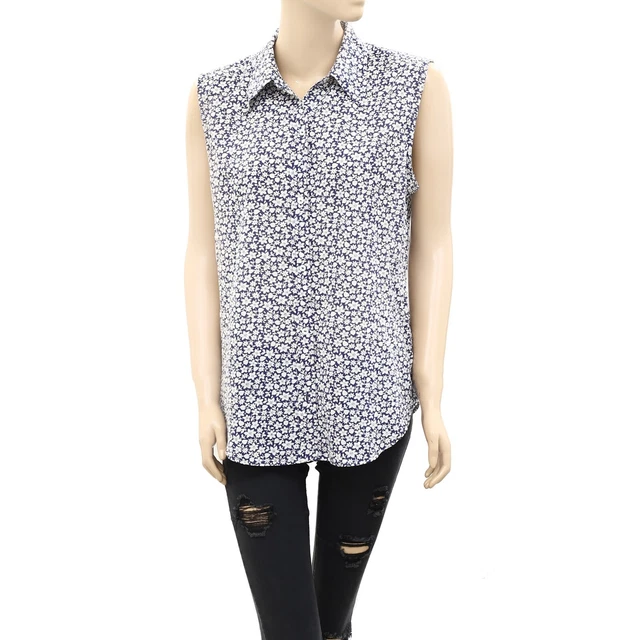 Nili Lotan Imprimé Floral Réservoir Haut Chemisier Bouton vers le Bas Boho COTON