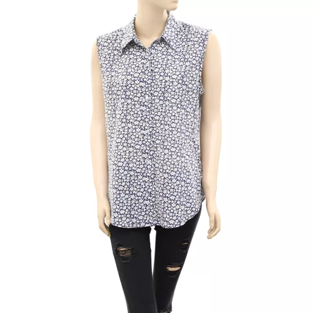 Nili Lotan Imprimé Floral Réservoir Haut Chemisier Bouton vers le Bas Boho COTON