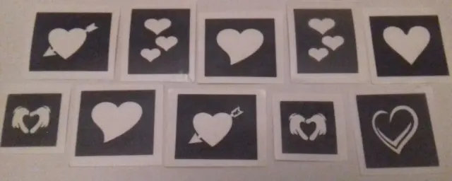 30 x heart mini small stencils for glitter tattoos / airbrush  love Valentines
