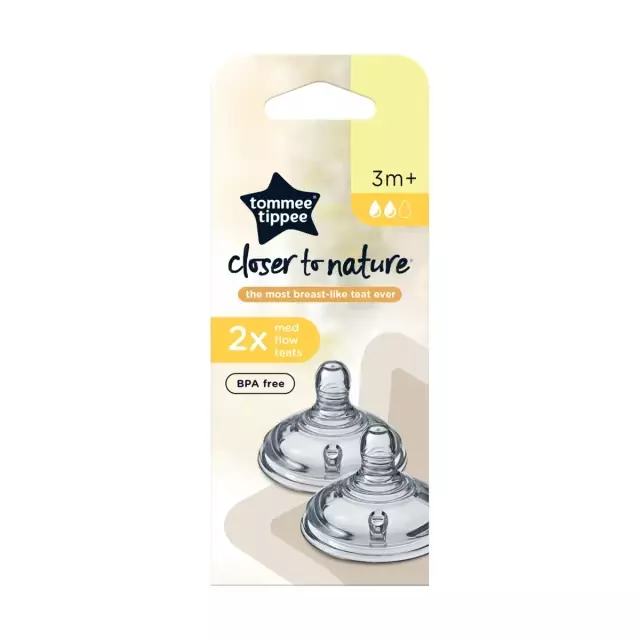 Tommee Tippee Closer to Nature Medium Flow Teats 2 Pack Smooth Transition (3m+)