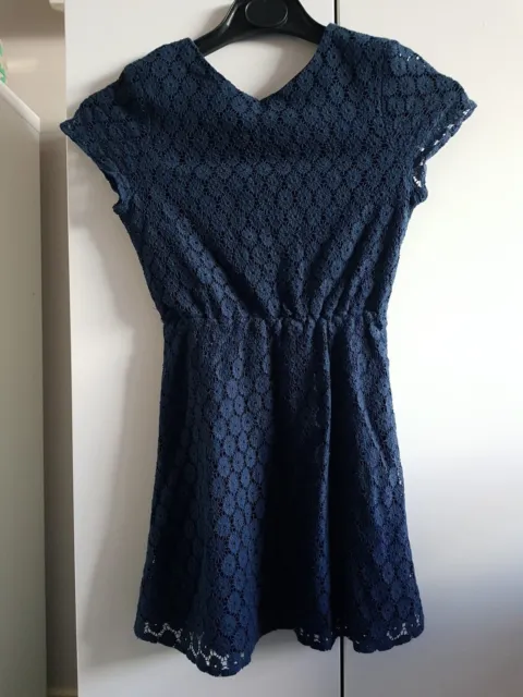 Primark Girls Navy Blue Lace Crochet Party Dress - age 7 8 years