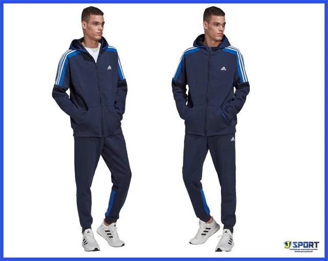 Tuta da Uomo Felpata ADIDAS con Cappuccio e Zip Completo Intera Invernale Blu M