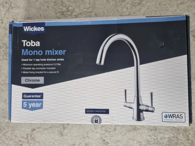 Wickes Toba Mono Monoblock Küchenspüle Mixer Wasserhahn - gebürstetes Nickel Neu