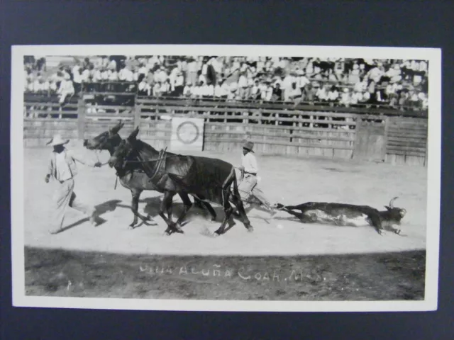 Bullfighting Rodeo Acuna Coah Mexico Real Photo Postcard RPPC 1940s Vintage
