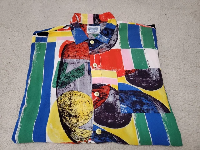 JAMS WORLD Surf Line Abstract Numerical Painted Style Button-Up S/S Shirt SZ L