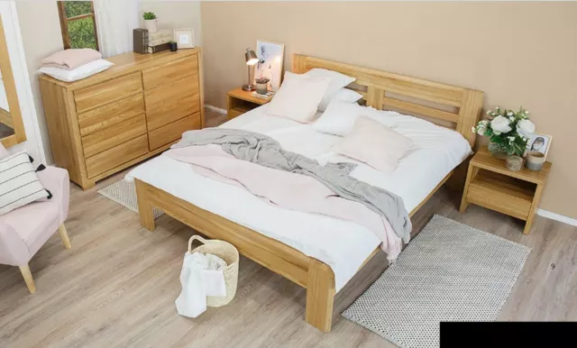 Chambre à Coucher Meuble Set Lit Bois Massif Nachttische 2x Lits Véritable 3tlg