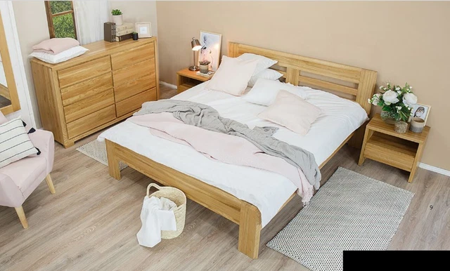 Chambre à Coucher Meuble Set Lit Bois Massif Nachttische 2x Lits Véritable 3tlg