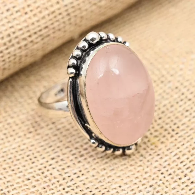 Lovely Rose Quartz Ring Solid 925 Silver Handmade Wedding Ring All size AP476