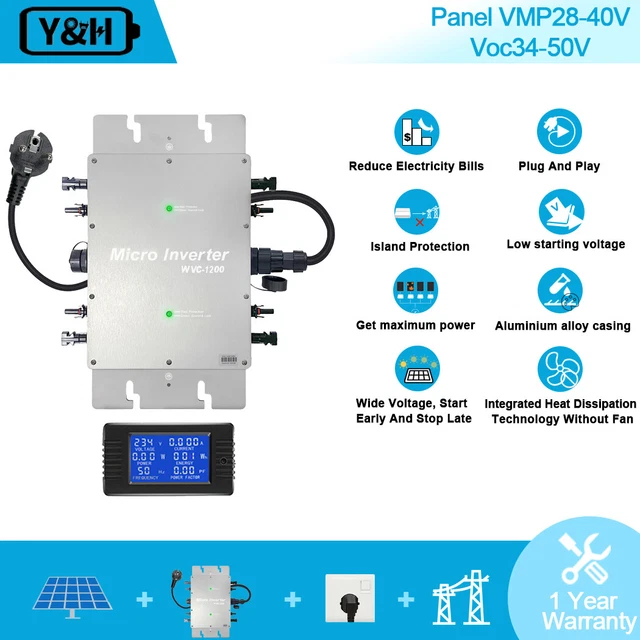 Inversor de enlace de red solar impermeable de 1200 W onda sinusoidal pura MPPT DC28-50V a AC230V