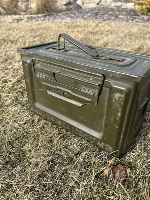 US WW2 Era 50 Cal Ammunition Ammo Box Can Side Latch Flaming Bomb Belmont